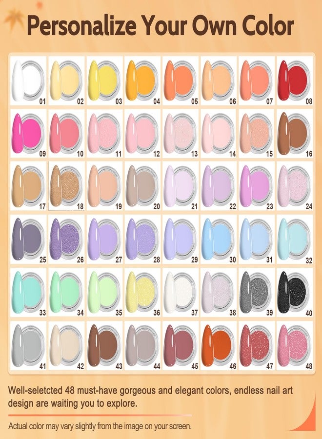 Lavender Violets 62 Pcs Dip Powder Nail Kit Starter, 48 Colors Nude Pink Brown Red Green Blue Purple Glitter with Dip Powder Liquid Set and Essential Manicure Tools for Nail Art Designs G902 - Image 2